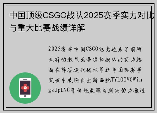 中国顶级CSGO战队2025赛季实力对比与重大比赛战绩详解